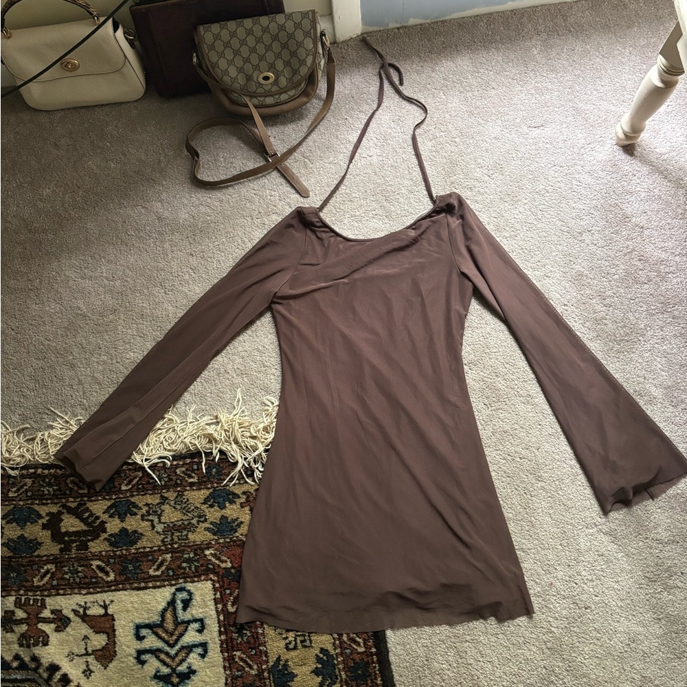 Princess Polly Brown Mesh lined Long Sleeve Dress